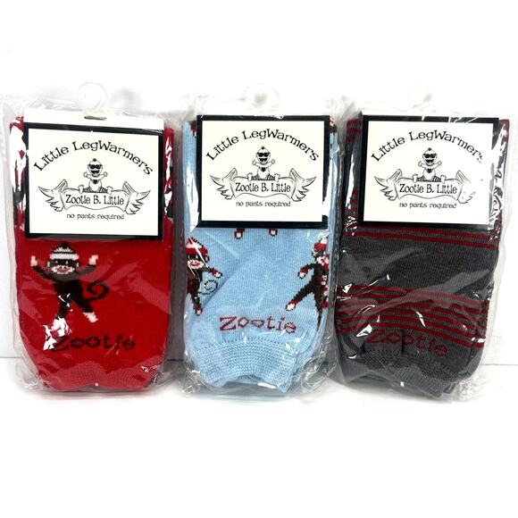 3 Zootie B. Little Leg Warmers Baby & Toddler NEW Blue Grey Red Sock Monkey - Picture 1 of 6